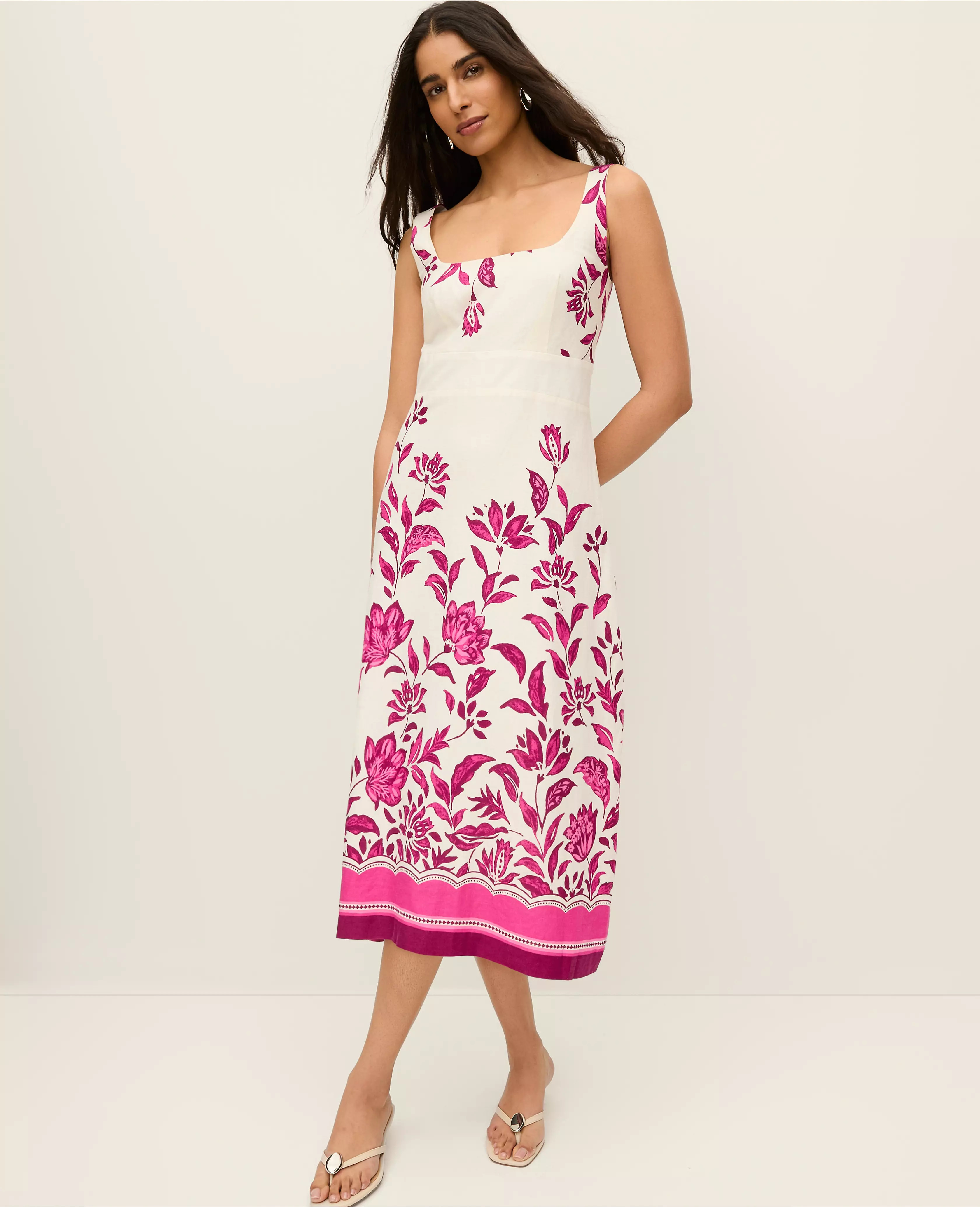 Floral Linen Blend Midi Dress | Ann Taylor