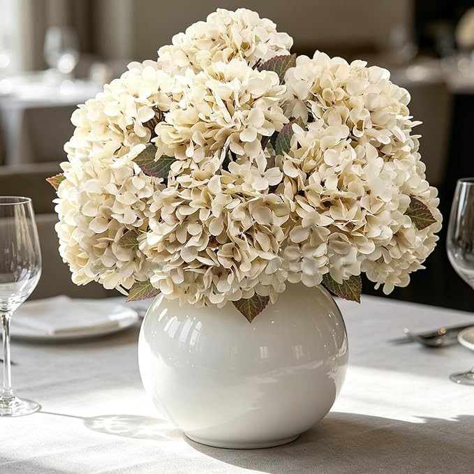 8PCS Hydrangea Artificial Flowers Cream Faux Hydrangeas Stems 16 inch Silk hydrangea Flowers for ... | Amazon (US)