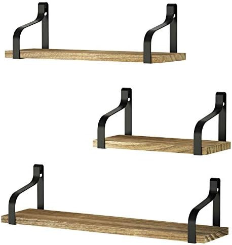 Love-KANKEI Floating Shelves Wall Mounted Set of 3, Rustic Wood Wall Storage Shelves for Bedroom, Li | Amazon (US)