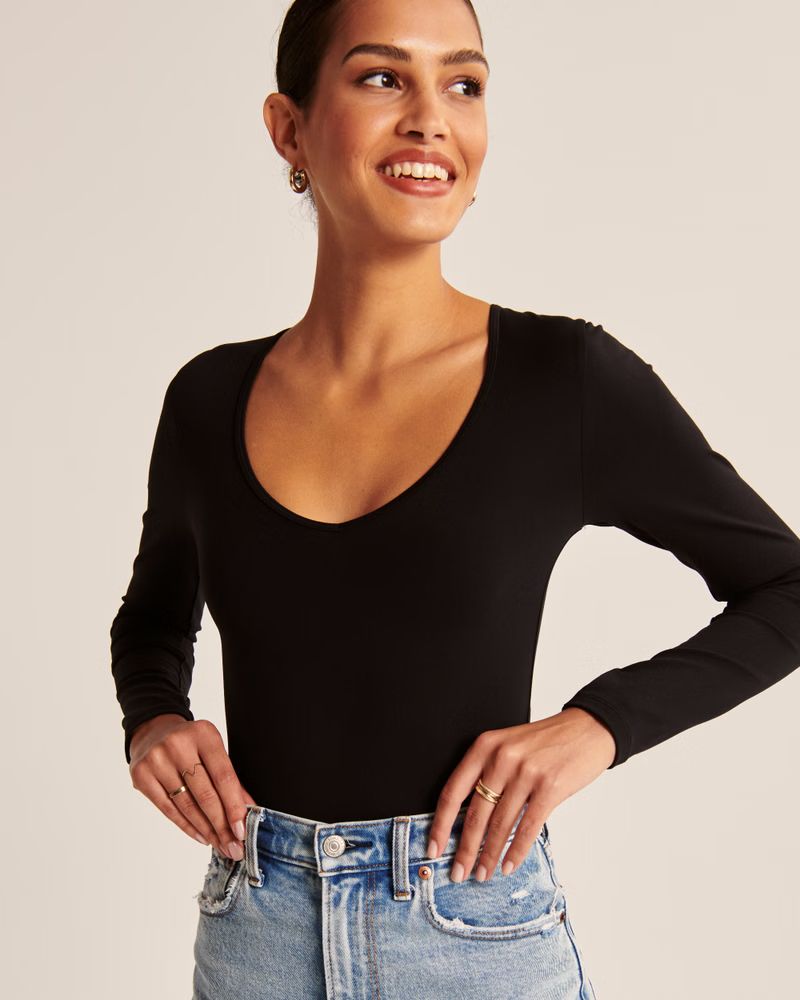 Long-Sleeve Seamless V-Neck Top | Abercrombie & Fitch (UK)