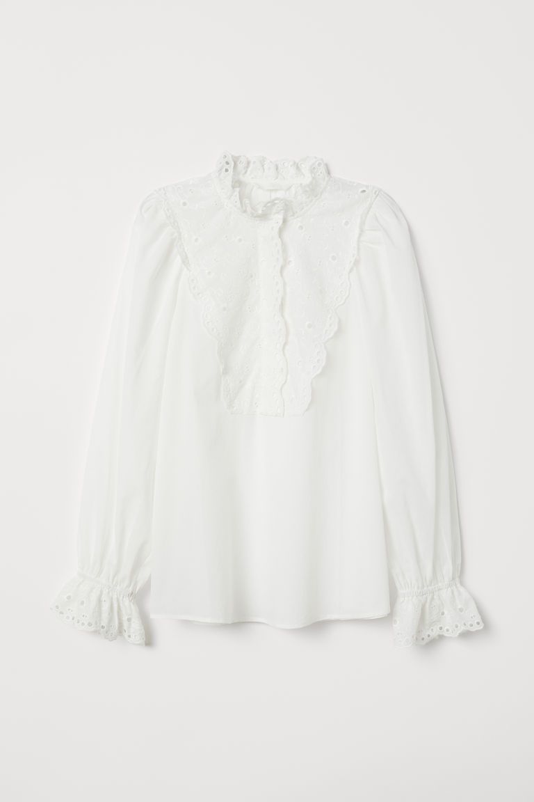 H & M - Blouse with Eyelet Embroidery - White | H&M (US + CA)
