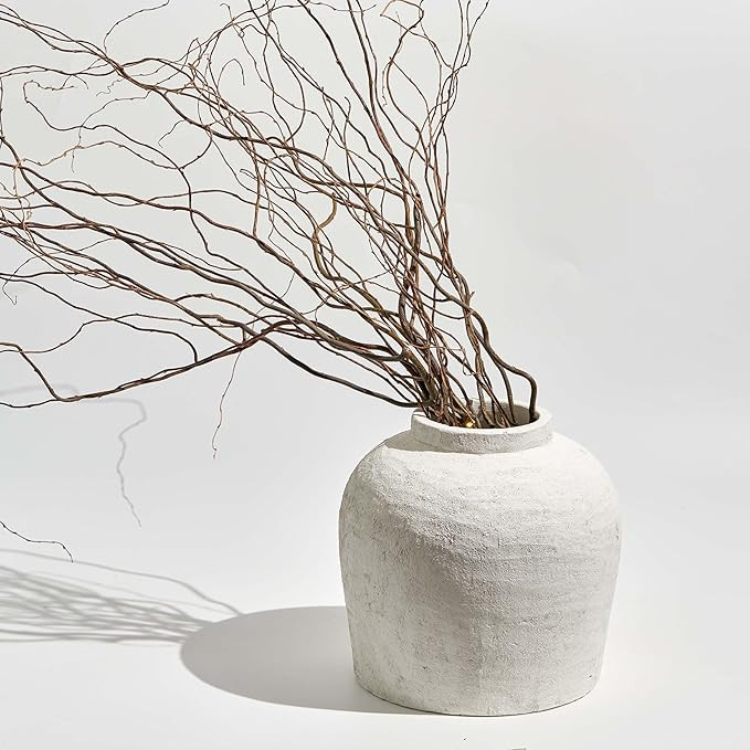 LB2 Large White Ceramic Vase, 11" Tall Zen Style vase, Terra Cotta Pitcher Vase, Distressed Farmh... | Amazon (US)