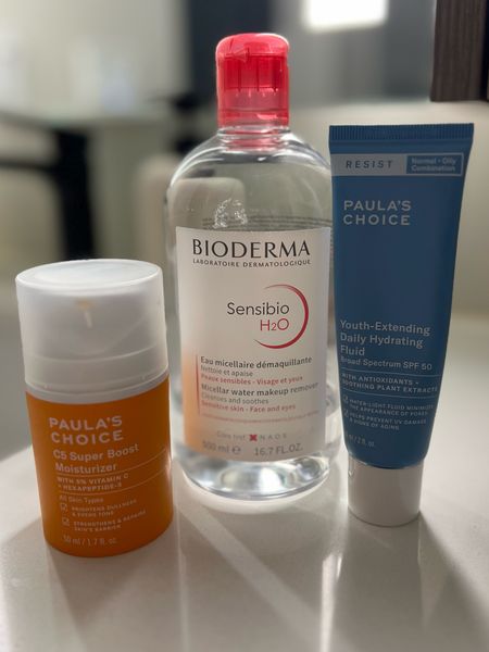 3 step simple morning skin care routine. 
Bioderma micellar water 

Paula’s choice c5 super boost moisturizer with vitamin c

Paula’s choice youth, extending daily hydrating fluid SPF 50


#LTKbeauty