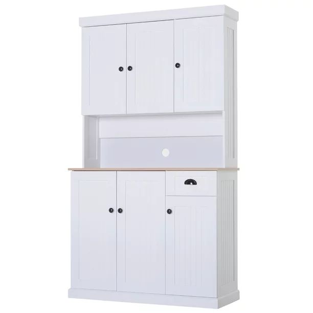 HOMCOM 71" Wood Kitchen Pantry Microwave Oven Stand Storage Cabinet with Storage - White/Oak Grai... | Walmart (US)