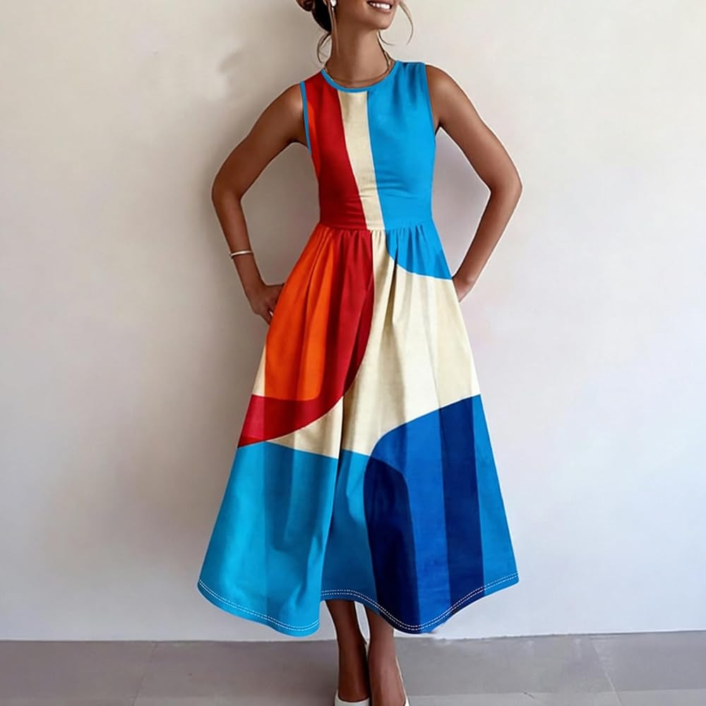 Women's Summer Fashion Color-Blocked Tank Dress Blue at Amazon Women’s Clothing store | Amazon (US)