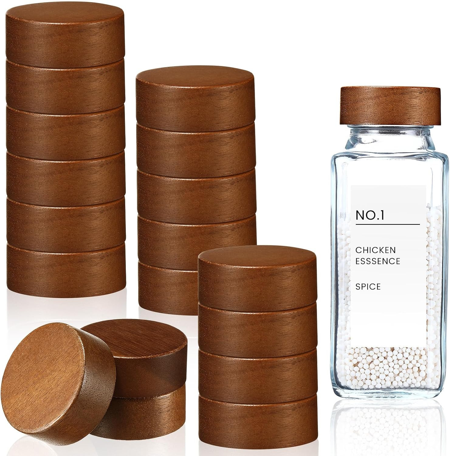 40 Pcs Wooden Lids for 4 oz and 8 oz Square Spice Jars Reusable Can Wooden Airtight Spice Storage... | Amazon (US)