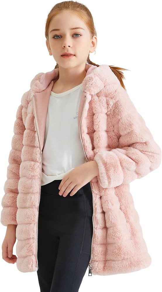 Giolshon Girls Faux Fur Fleece Jacket Sherpa Fuzzy Hoodie Winter Coat with Full Zip Fluffy Outerw... | Amazon (US)