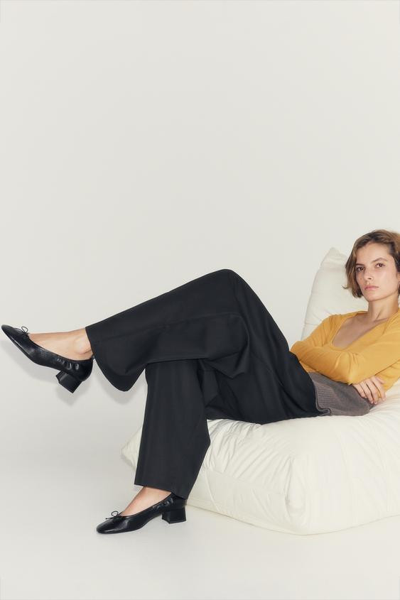 LEATHER HEELED BALLET FLATS WITH BOW | Zara UK