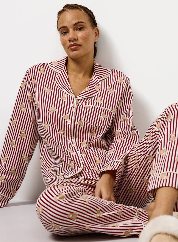 Mini Me Burgundy Bear Stripe Pyjamas L | Tu Clothing