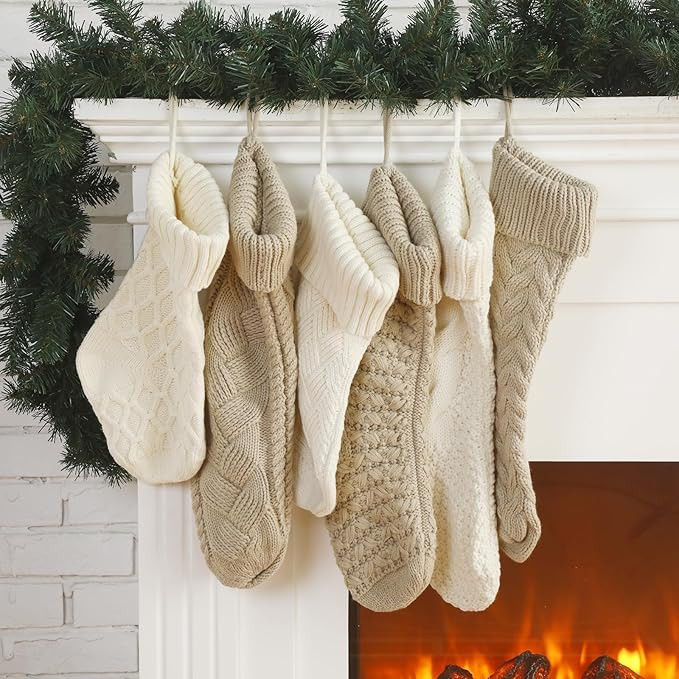 Syhood 6 Pack Cable Knit Christmas Stockings 18'' 15'' Large Knitted Stockings Ornaments Farmhous... | Amazon (US)