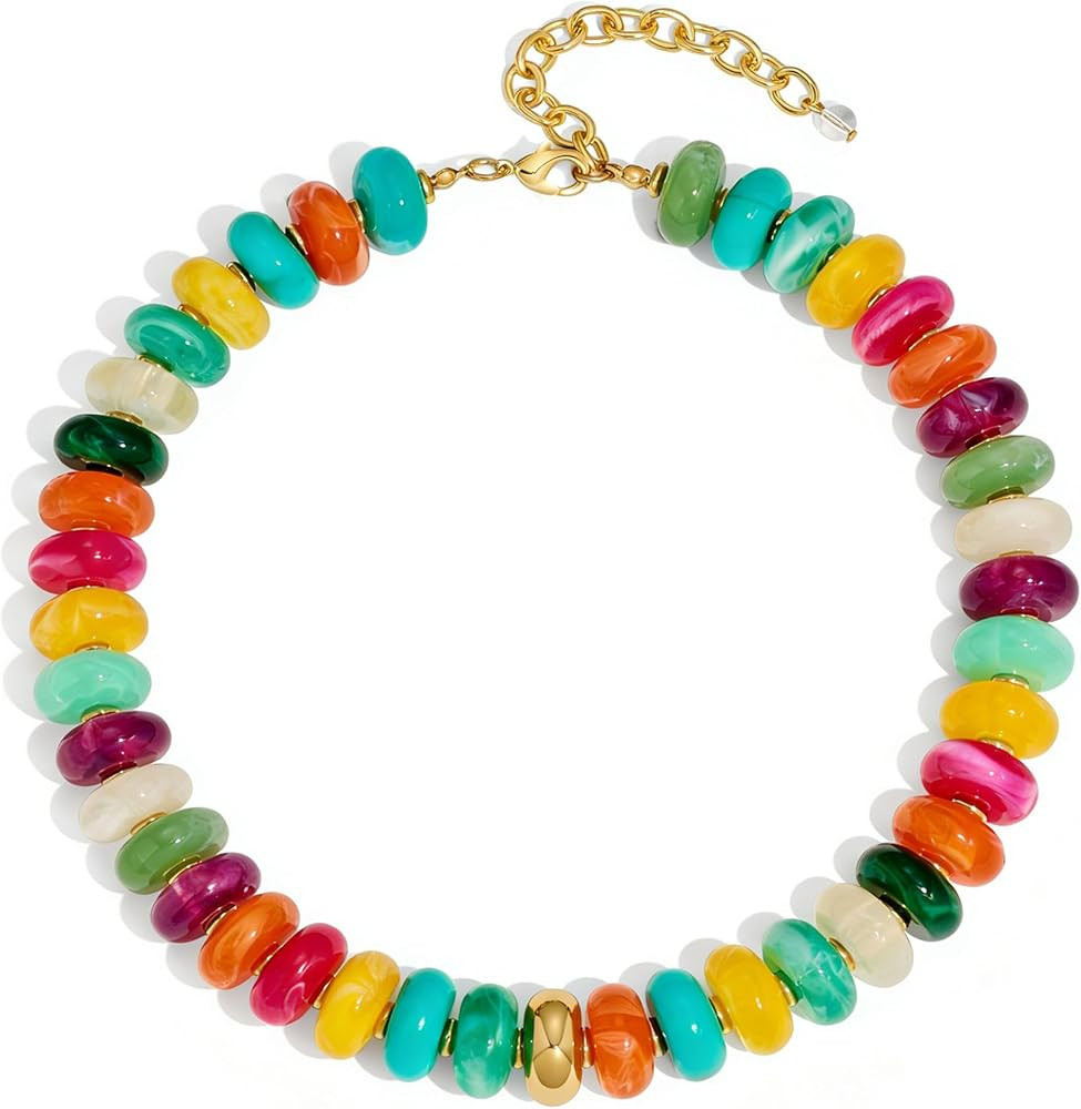 WOWORAMA Colorful Chunky Necklaces for Women 20MM Large Oversized Resin Beaded Necklace Bold Stat... | Amazon (US)