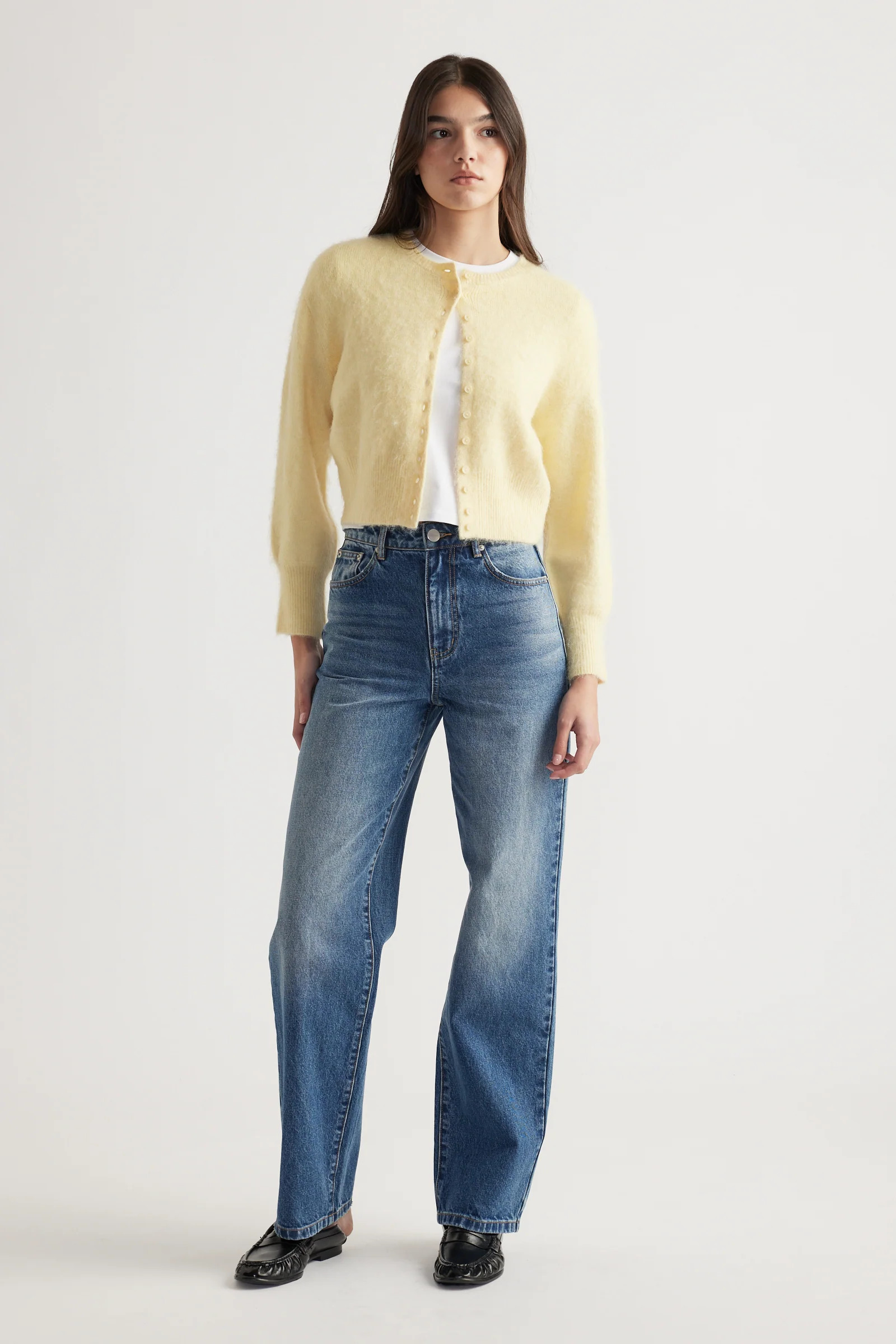 Ariel Button Through Cardigan - Lemon | DECJUBA