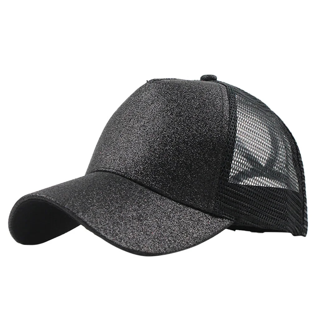 Sehao Ponytail Messy Buns Trucker Plain Baseball Visor Cap Men Women Glitter Sun Hat Black | Walmart (US)