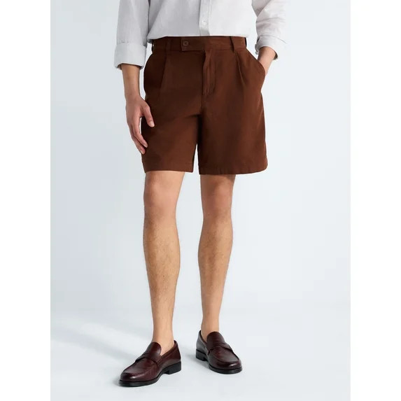 Free Assembly Men's Linen Blend Pleated Shorts, 7.75" Inseam Sizes 30-40 | Walmart (US)