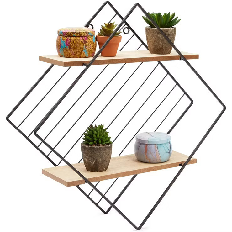 Farmlyn Creek 2 Tier Wooden Wall Shelf, Floating Geometric Diamond Rustic Decor (17 x 17 x 4.5 in... | Target