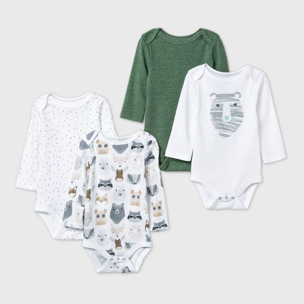 Baby Boys' 4pk Little Cub Long Sleeve Bodysuit - Cloud Island™ Olive Green/White | Target