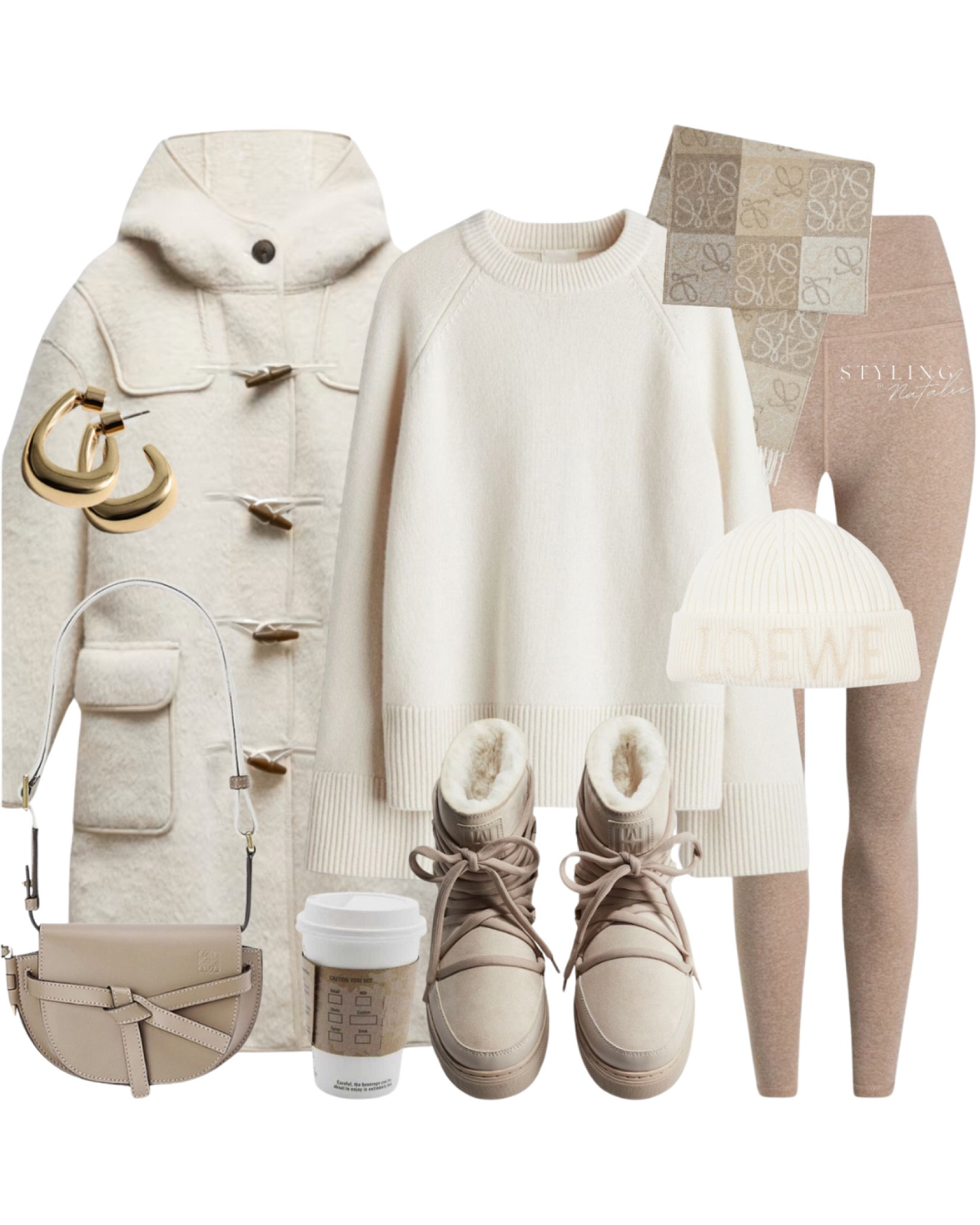 Cosy winter outfit 

🏷️leggings, duffle coat, cashmere jumper, Loewe anagram scarf, Loewe beanie, lace up padded snow boots, Loewe bag, beige outfit, sweater, knitwear, ski chic.

#LTKwinter #LTKeurope #LTKstyletip