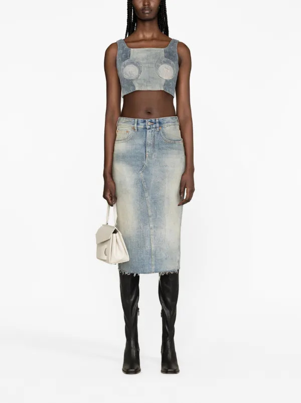 Marine Serre Regenerated Denim Bustier Top  - Farfetch | Farfetch Global