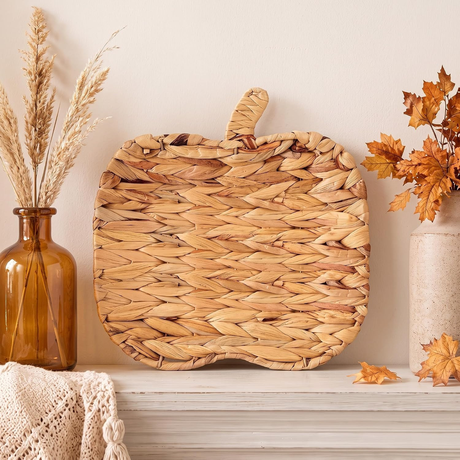 GliCraft 12 Inch Hand Woven Fall Pumpkin Tray Boho Fall Pumpkin Decor | Amazon (US)