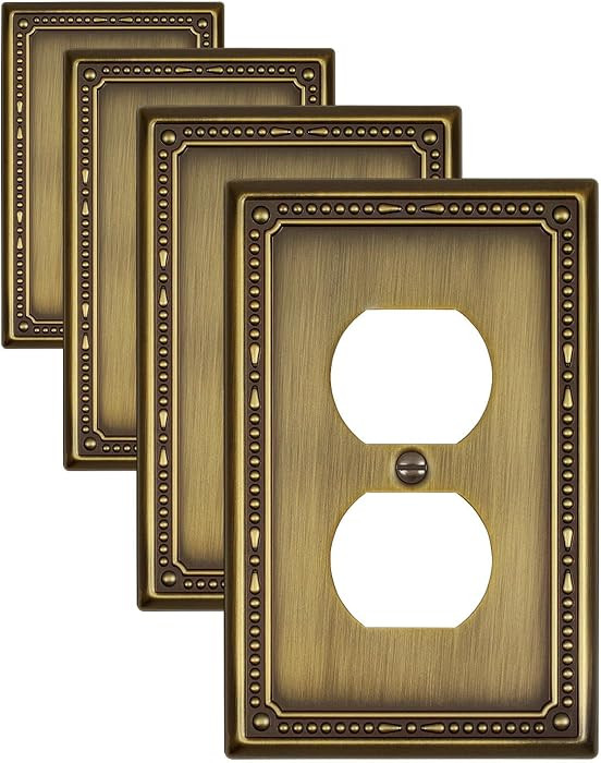 4-Pack Antique Brass Outlet Covers, Metal Duplex Wall Plates for Electrical Outlets, Light Switch... | Amazon (US)