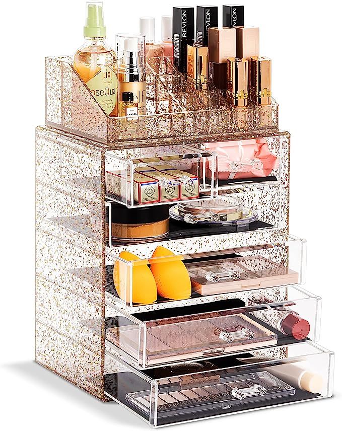 Sorbus Glitter Cosmetic Makeup and Jewelry Storage Case Rose Gold Display - Spacious - Great for ... | Amazon (US)