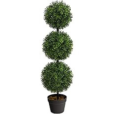 Nearly Natural 36 in Triple Ball Boxwood Topiary Artificial Tree, 3 ft Outdoor Fake Tree with Thr... | Amazon (US)