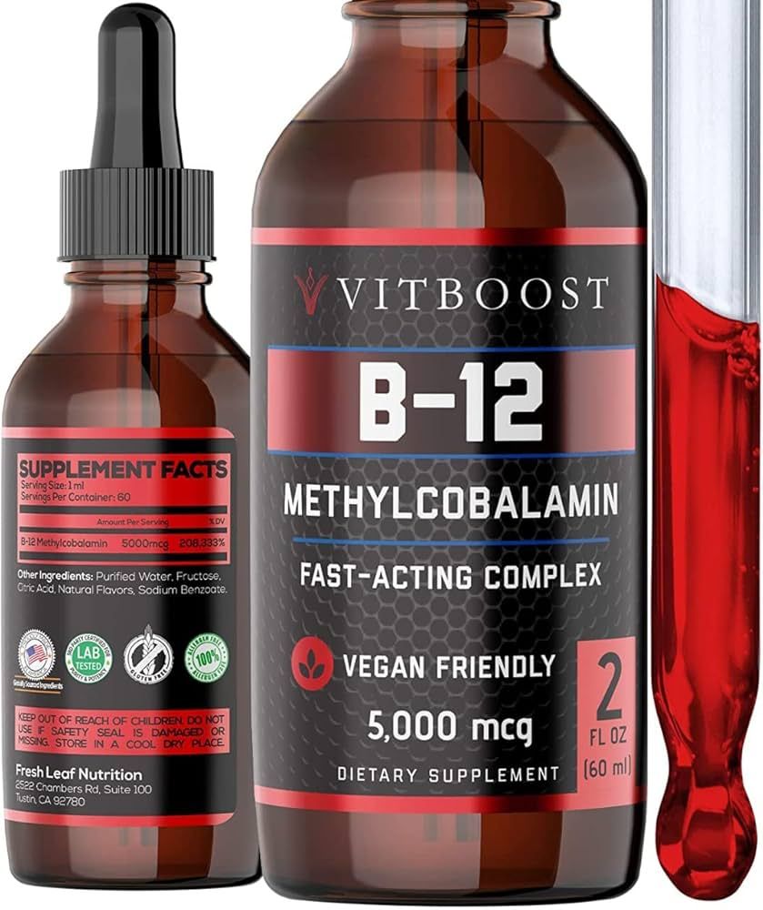 VITBOOST Vegan Liquid B-12 Drops – 60 x 5000 mcg Extra Strength Raspberry Flavored Vitamin B12 ... | Amazon (US)