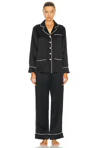 Olivia von Halle Coco Pajama Set in Jet Black | FWRD | FWRD 