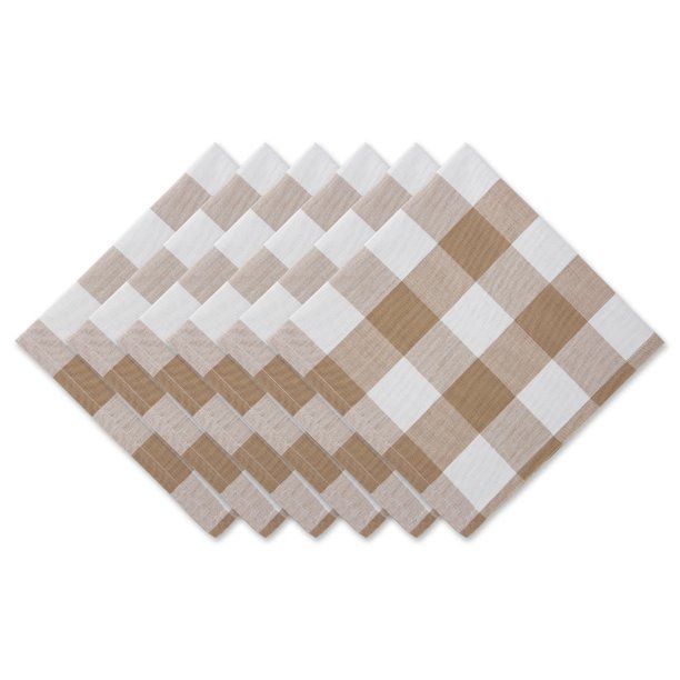 Set of 6 20" x 20" Stone Brown and Cream White Buffalo Check Modern Style Napkins | Walmart (US)