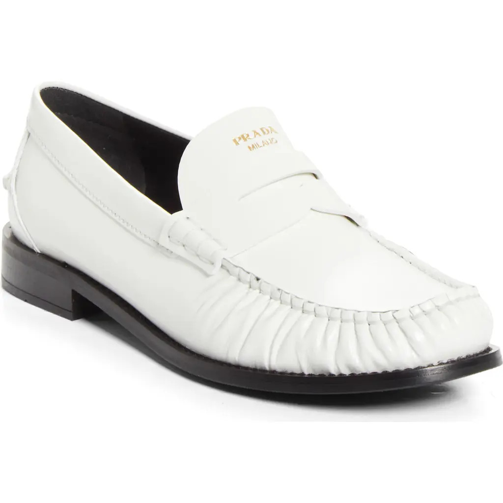 Prada Ruched Toe Penny Loafer in Bianco at Nordstrom, Size 40.5 | Nordstrom