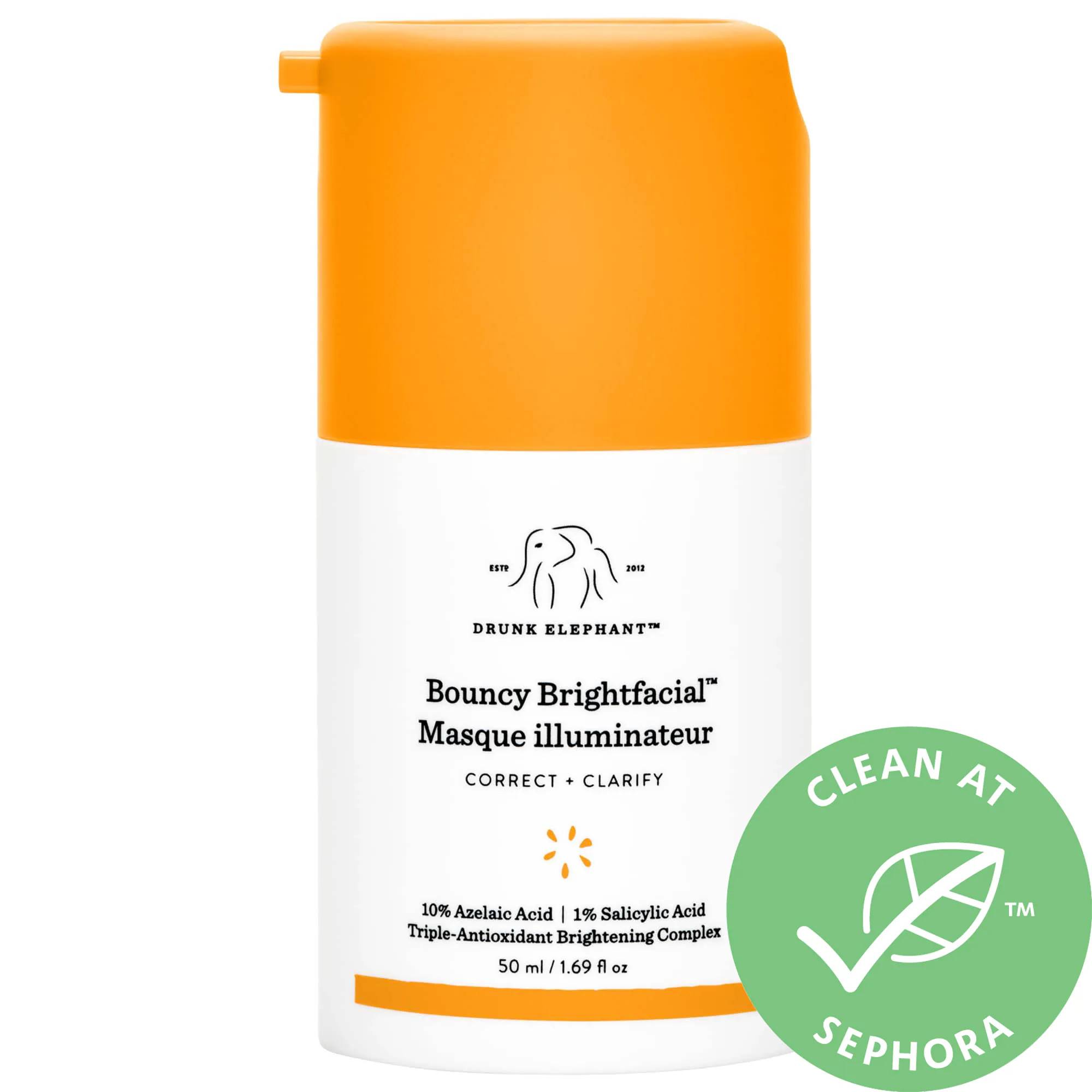 Drunk Elephant Bouncy Brightfacial Brightening Mask with 10% Azelaic Acid + 1% Salicylic Acid 1.69 o | Sephora (US)