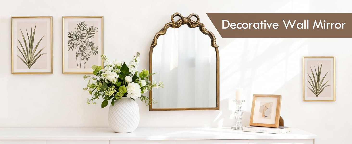 Gold Bow Mirror Vintage Wall Arched Mirror 13x17 Antique Ornate Baroque Mirror Decor with Metal F... | Amazon (US)