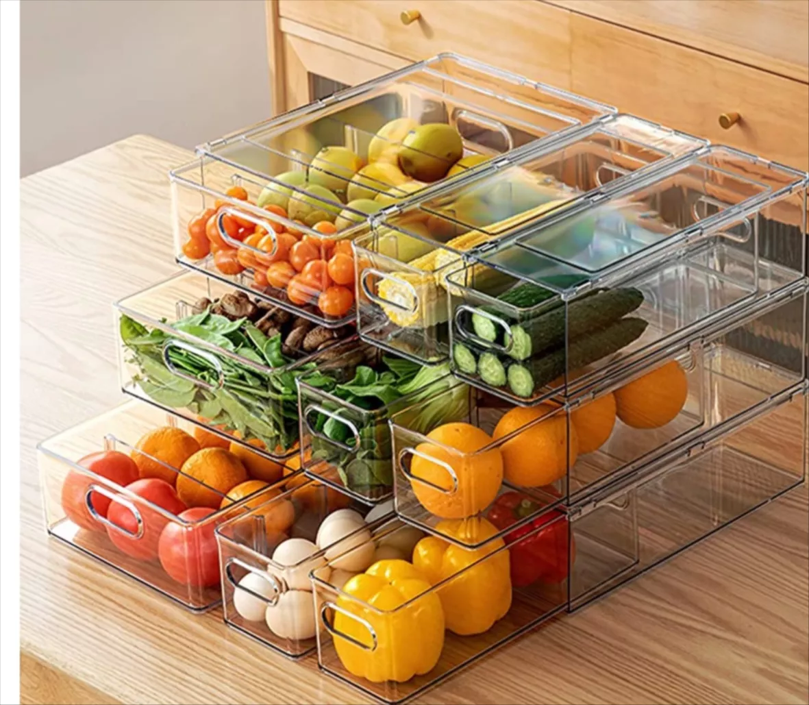 Clear Plastic Refrigerator Organizer Bins - Stackable Fridge