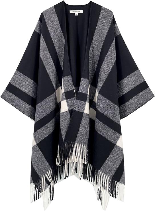 Moss Rose Women's Travel Plaid Shawl Wrap Open Front Poncho Cape for Fall Winter Holiday Gift | Amazon (US)
