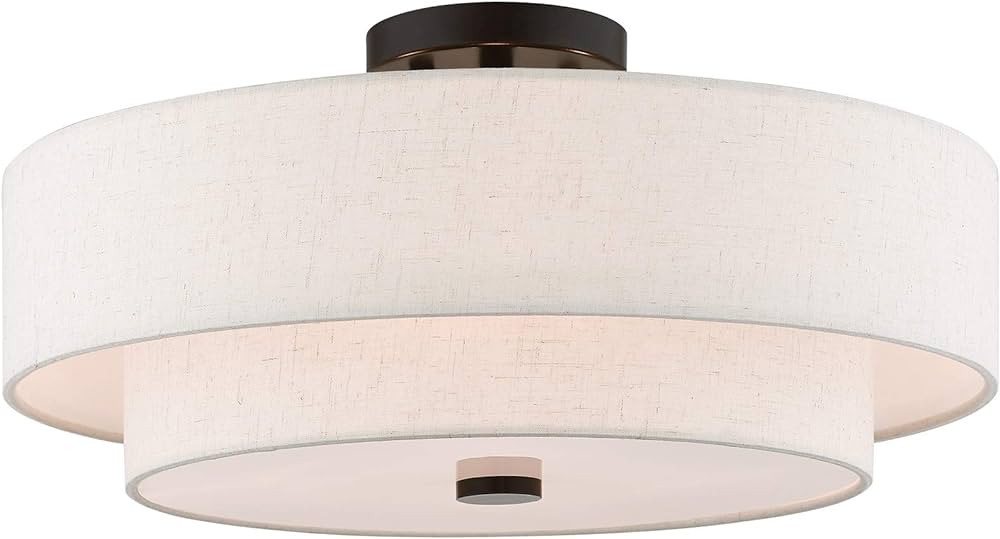 Livex Lighting 51085-92 4-Light Semi Flush Mount Ceiling Fixture with Oatmeal Color Fabric Hardba... | Amazon (US)