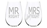 C M Mr Right and Mrs always Right 17 oz. Stemless wineglass set- Funny Wedding gift-Engagement-Laser | Amazon (US)