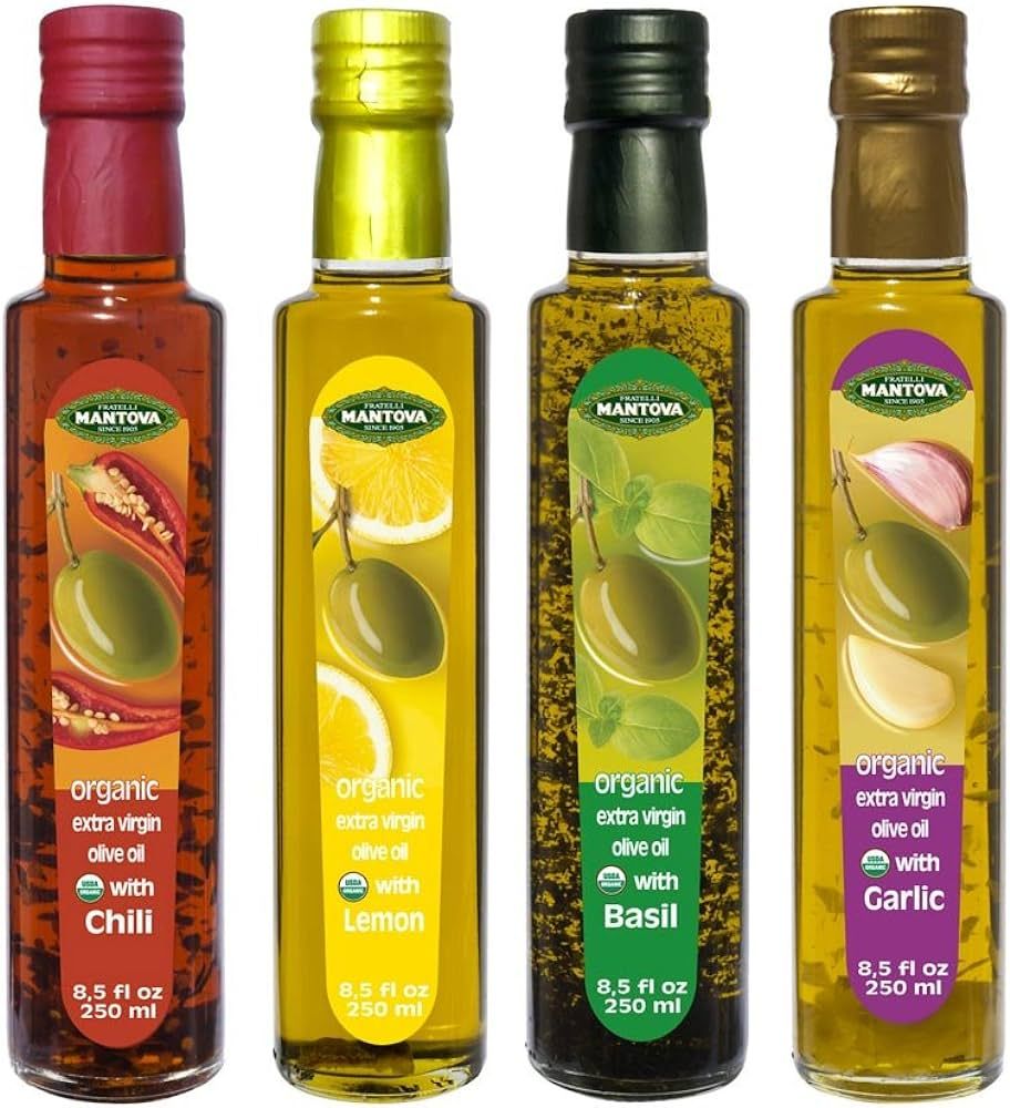 Mantova Flavored Extra Virgin Olive Oil Variety Pack: Garlic, Basil, Chili, Lemon Organic Extra V... | Amazon (US)