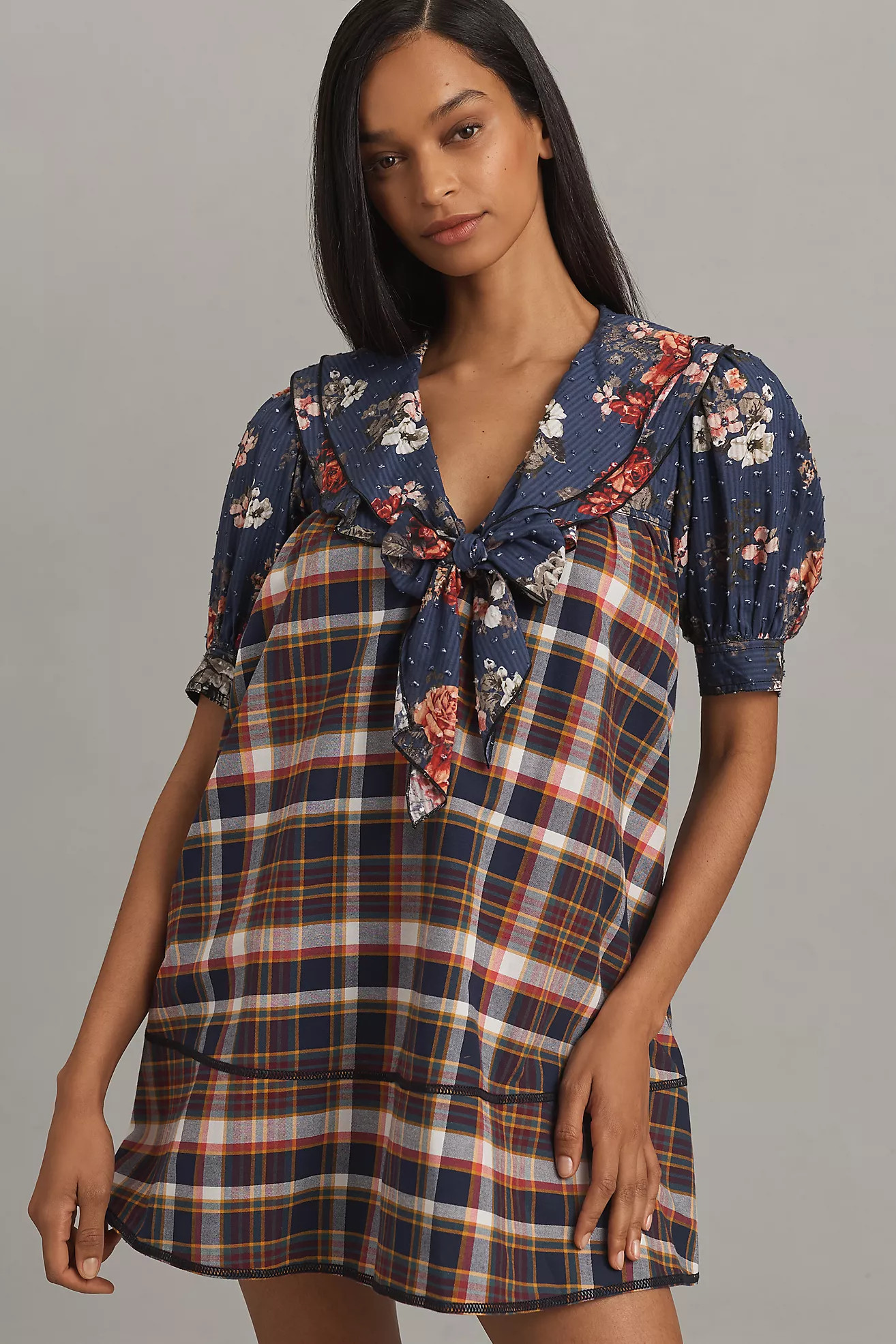 Pilcro Short-Sleeve Bow-Front Tunic Mini Dress | Anthropologie (US)