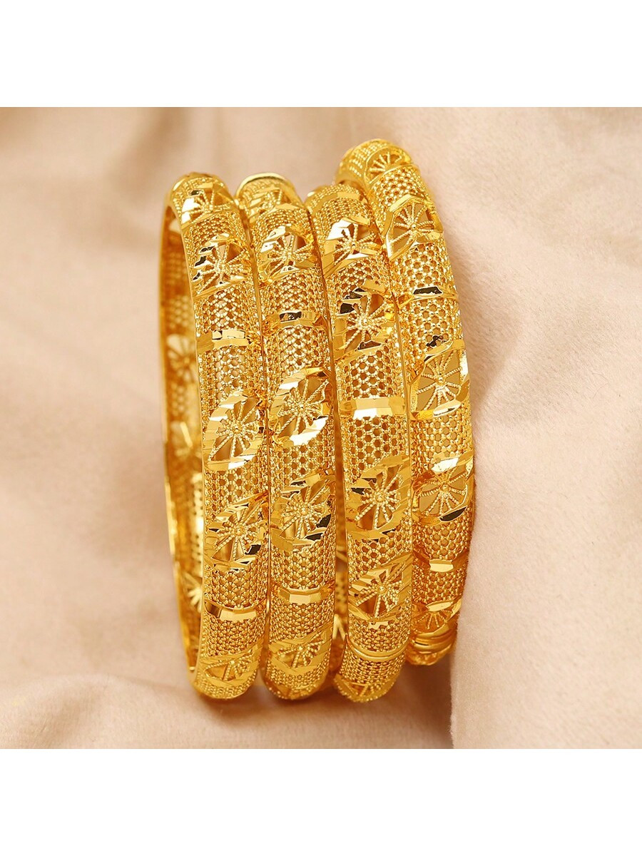 1pc 24K Gold Plated Luxury Classic Cuff Bracelet - Openable Hollow Design, Suitable For Women, No... | SHEIN