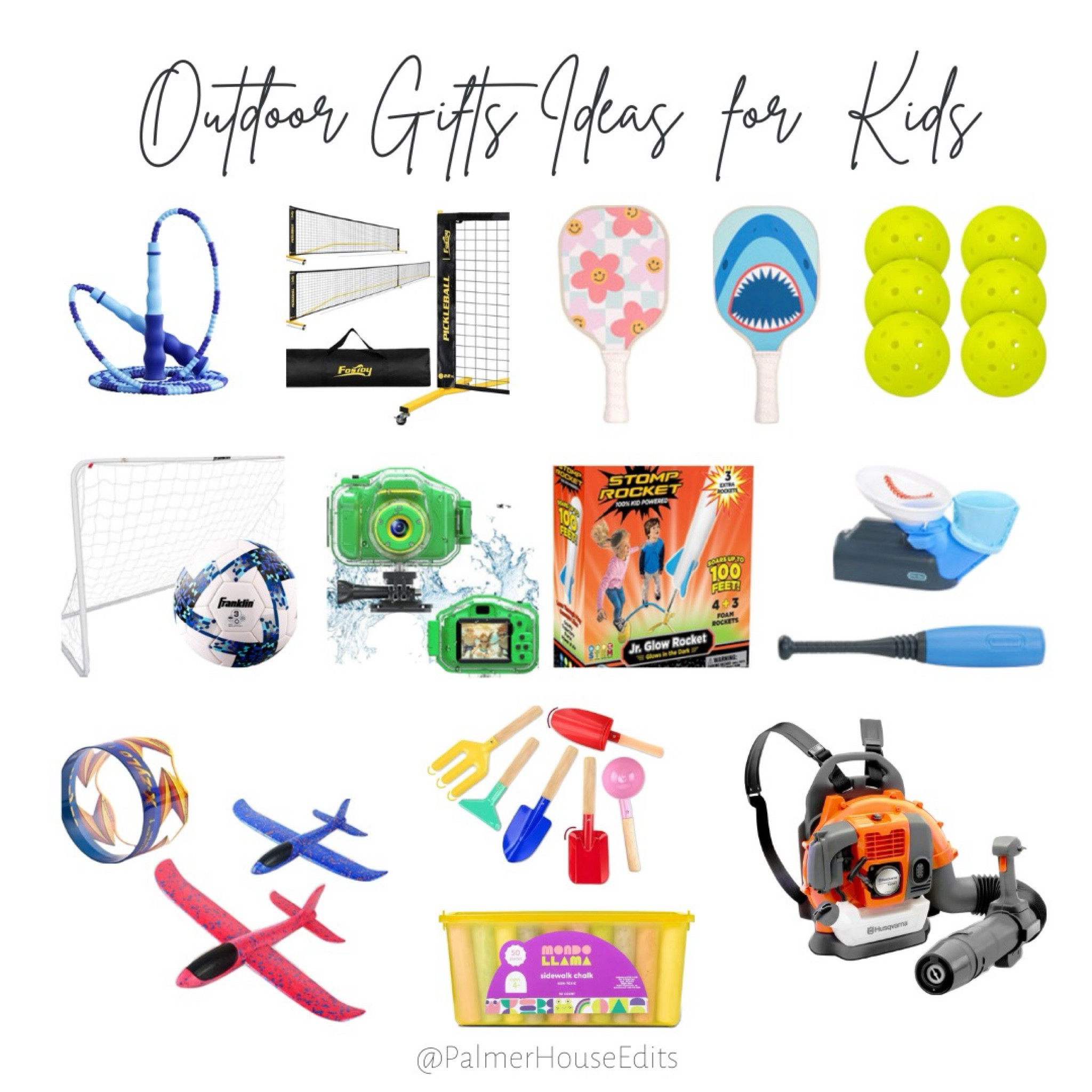 Outdoor gifts for kids!  As a parent I love when my kids are gifted toys for outside because that means less clutter inside and the toys encourage them to get outside!  A current fav of my kids is pickleball, stomp rocket and chalk will forever be a winner. 
Outside gift ideas for kids
Pickleball for kids
Kids pickleball gifts
Outdoor gift ideas for kids

#LTKKids #LTKGiftGuide #LTKHoliday