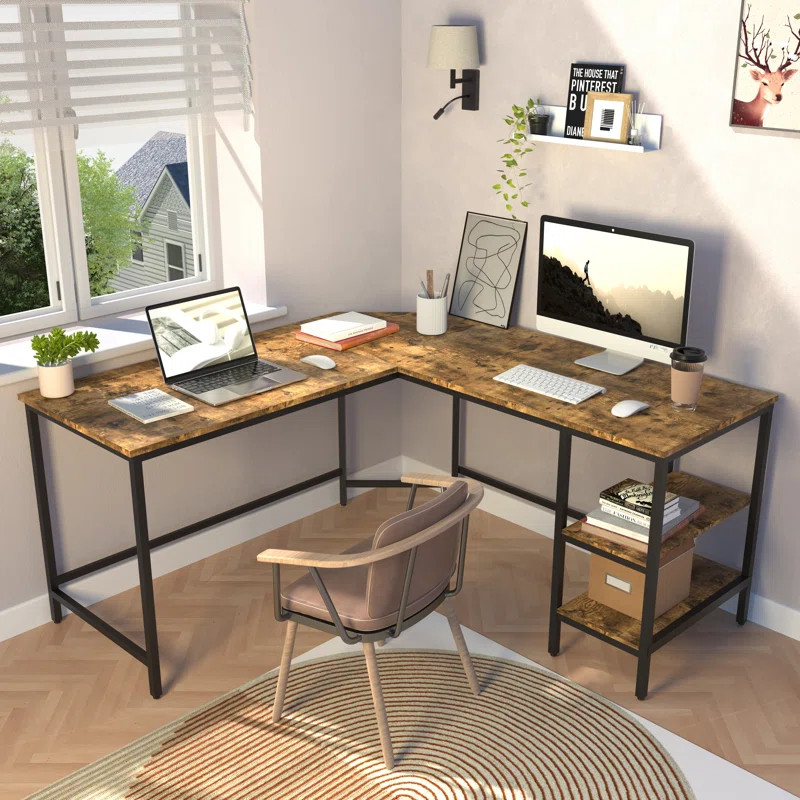 Menchaca 53.5'' L Shaped Desk with Shelves | Wayfair North America