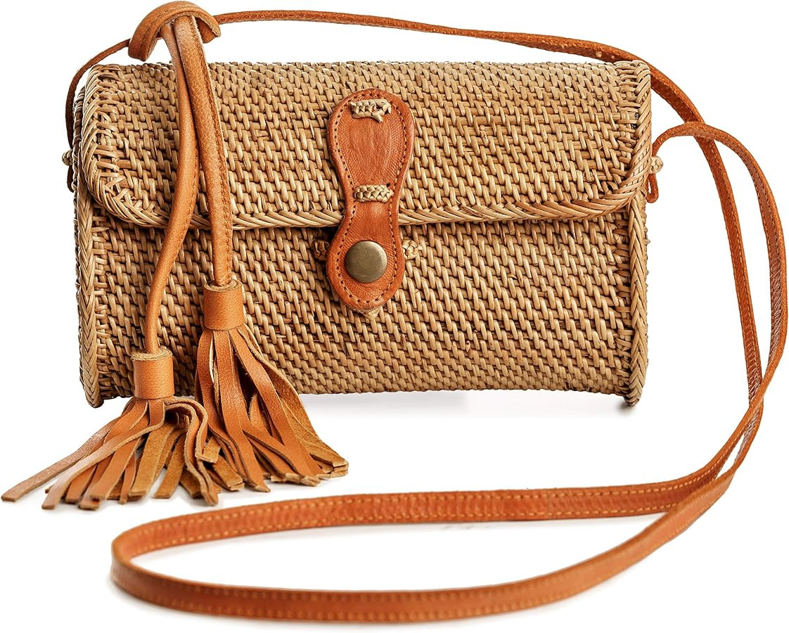 Novum Crafts Handmade Rattan Purses - Straw Wicker Tassel Bags for Women | Amazon (US)