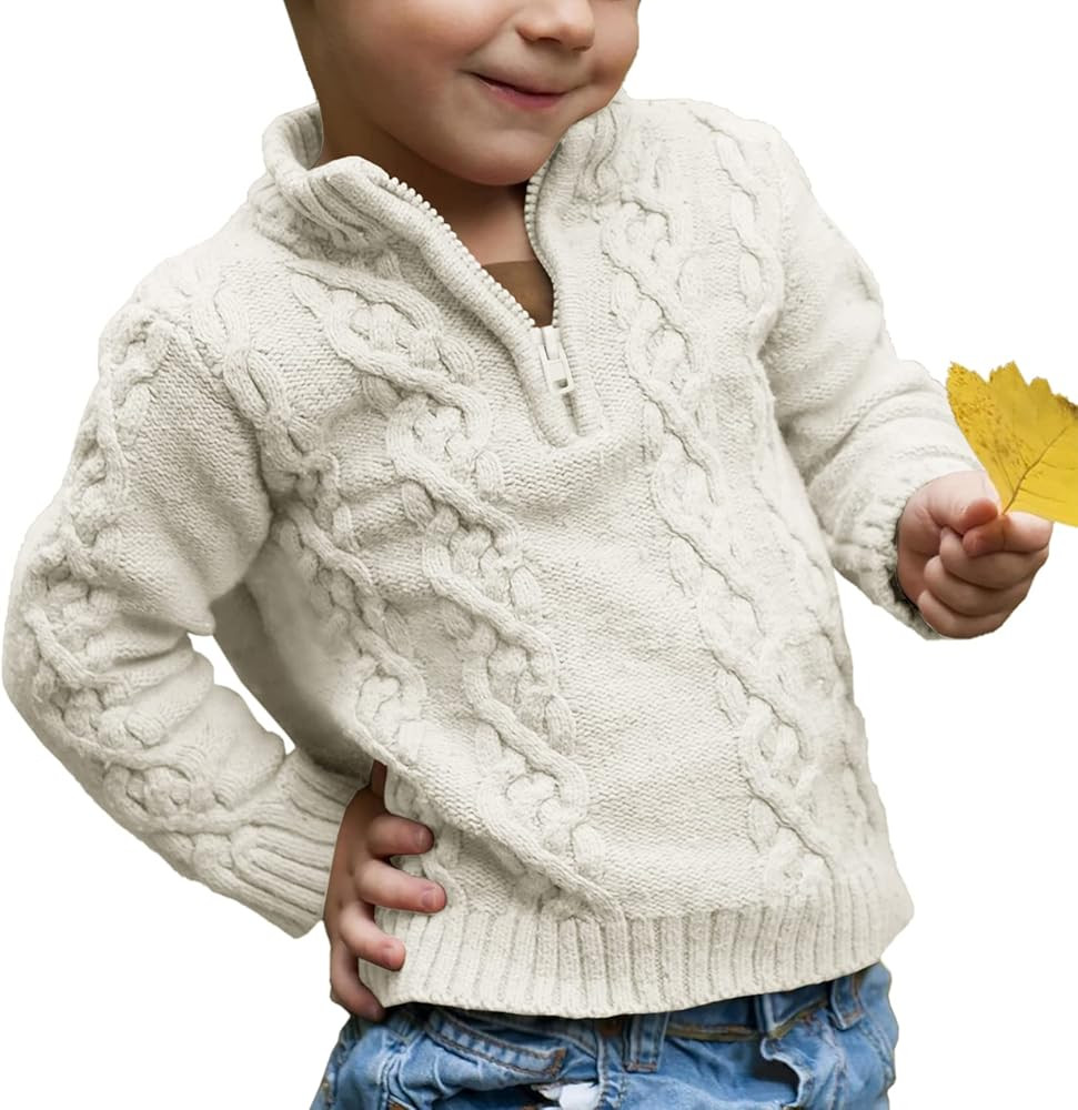 Toddler Boys' Girls' Cable Knit Pullover Sweater Quarter Zipper Long Sleeve Fall Winter Knitwear ... | Amazon (US)