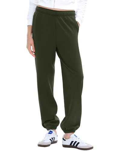 PUMIEY Black Sweatpants Women High Waisted Baggy Sweat Pants Lounge Joggers Pants, Army Green Small | Amazon (US)