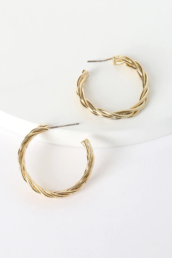Braided 18KT Gold Hoop Earrings | Lulus (US)