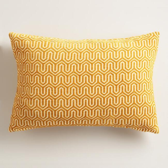 Golden Yellow Geo Chenille Lumbar Pillow | World Market