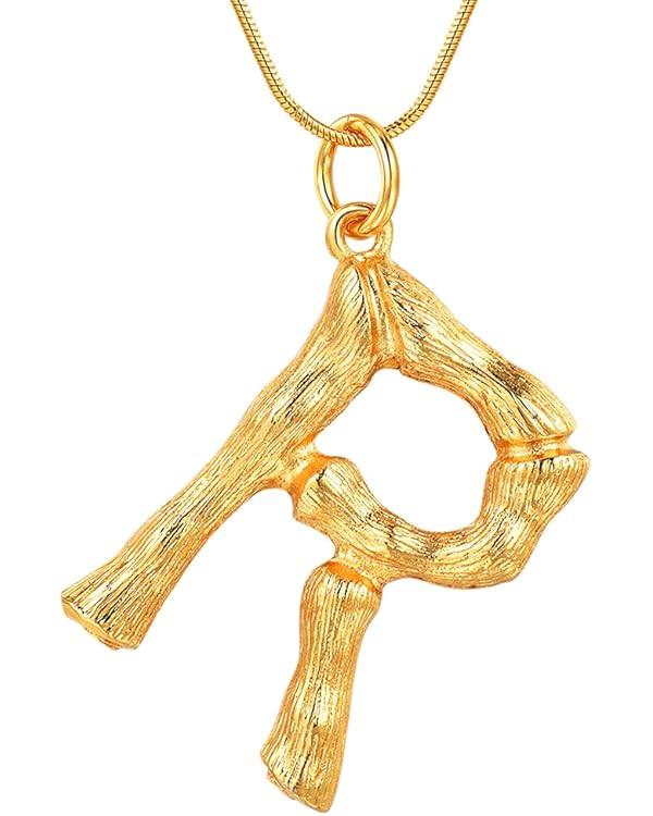 FOCALOOK Statement Bamboo Necklace, 14K Gold Plated Initial Name Pendant Necklace for Women - Big... | Amazon (US)