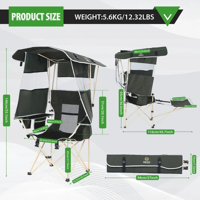Portable Camping Chair with Canopy, Removable Footrest, Cooler Bag, and Cup Holder for Beach, Fis... | Wayfair North America