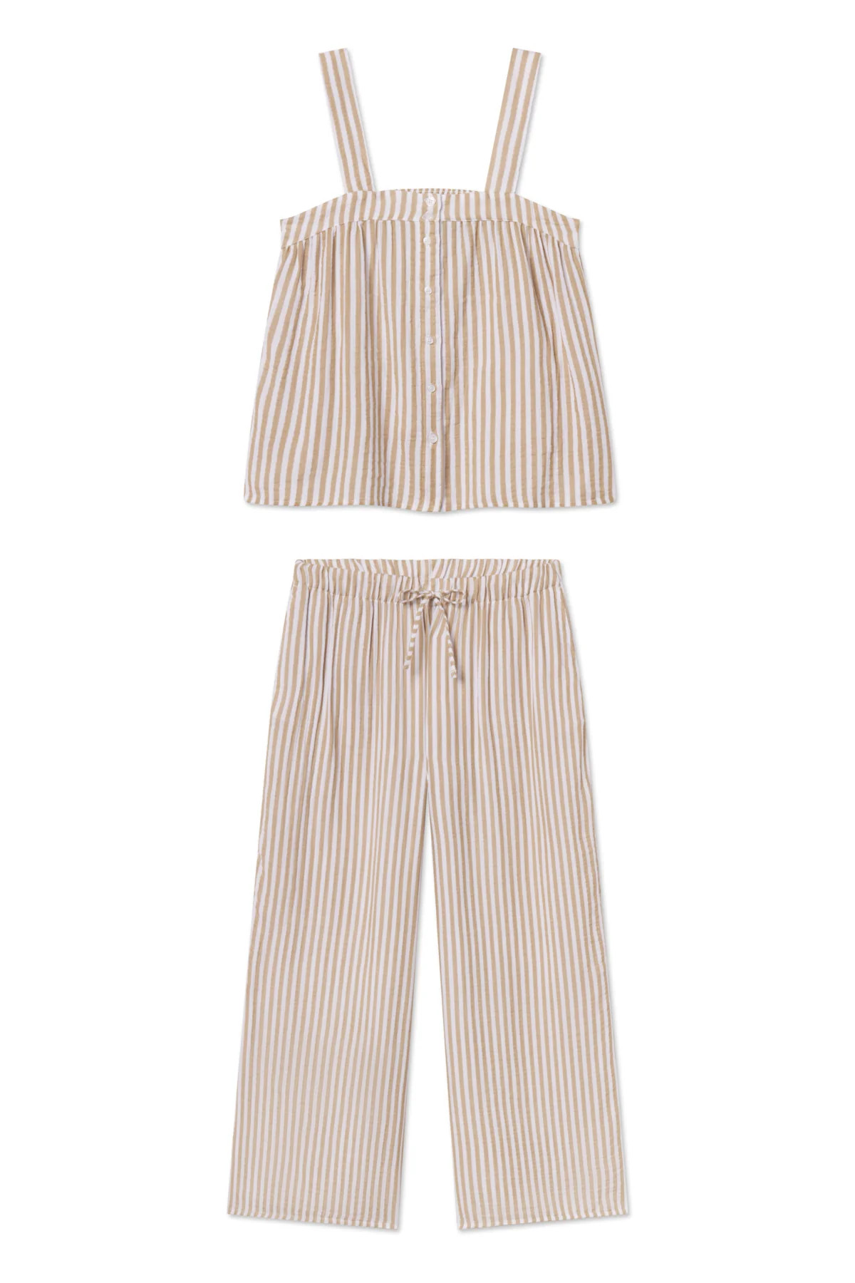 Hamptons Pants Set in Sandstone Awning Stripe | Lake Pajamas