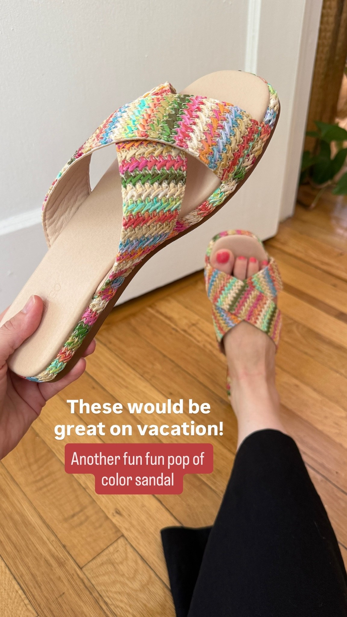 Budget friendly sandals. Love the pop of color. Run slightly large. Size down if between